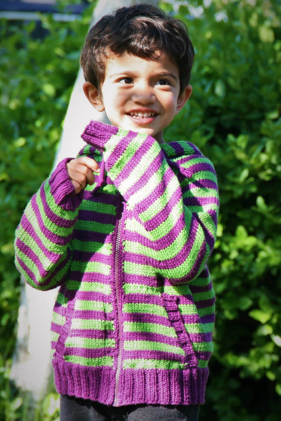 boy wearing Summer Striped Hoodie outside